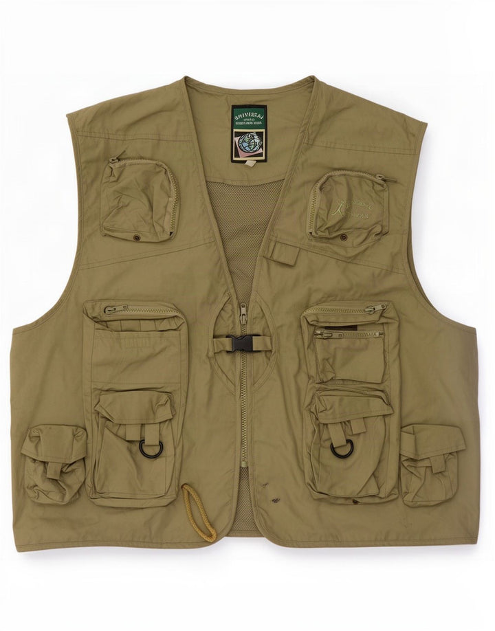 Vintage Herre Utility Gilet IT 58 4XL Khaki Cotton