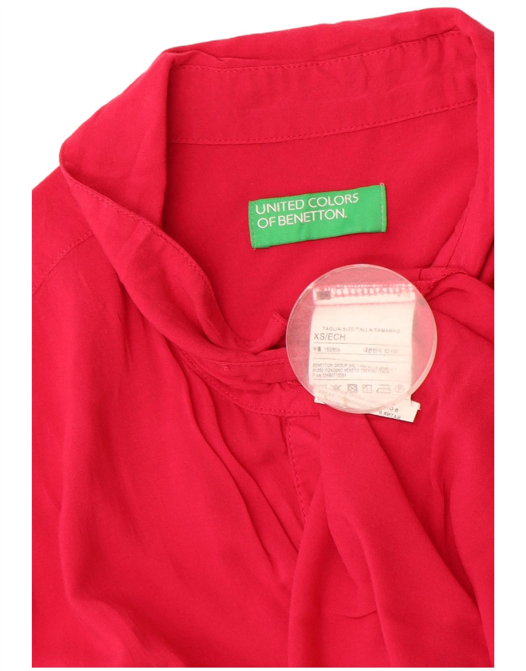 Benetton Dame Oversized kortærmet skjortebluse UK 6 XS Rød Bomuld