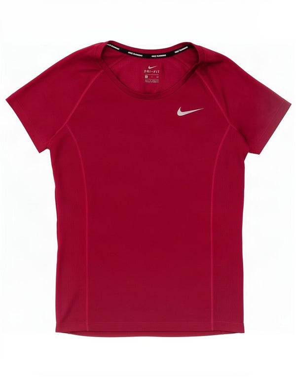 Nike Dame Dri Fit T-Shirt Top UK 10 Small Bourgogne Polyester