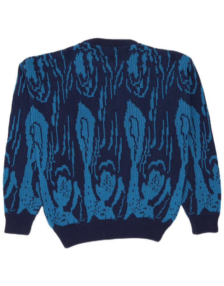 Vintage Herre rund hals sweater IT 50 Medium Blue Geometrisk Uld