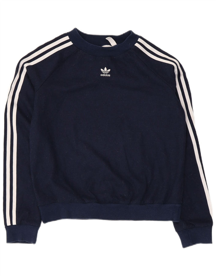 Adidas Herre Crop Sweatshirt Jumper UK 8 Small Navy Blue Polyester
