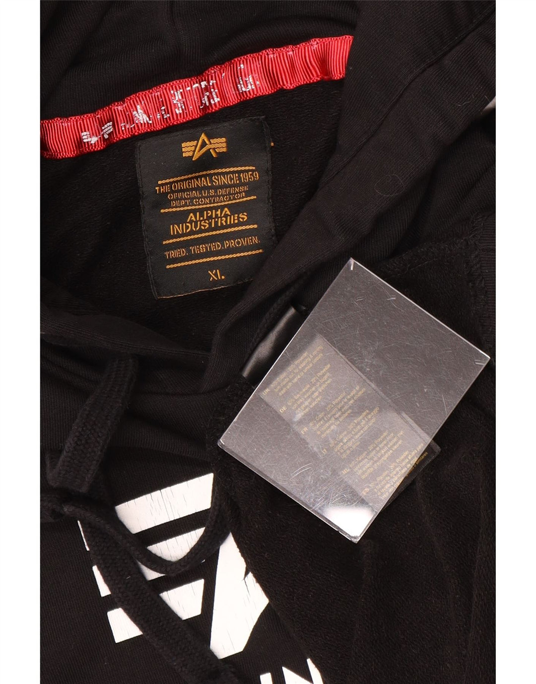 ALPHA INDUSTRIES Grafisk kortærmet hættetrøje til mænd XL Sort bomuld