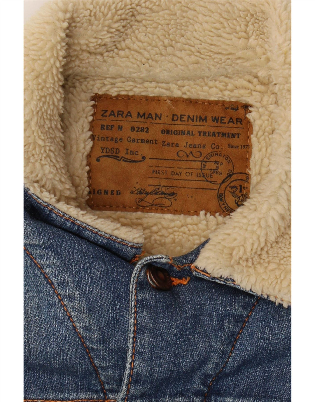 Zara Herre Denim Sherpa Jacket UK 36 Small Blue Colourblock