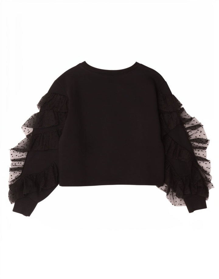 Zara Womens Crop Top Langærmet UK 10 Small Black Bomuld