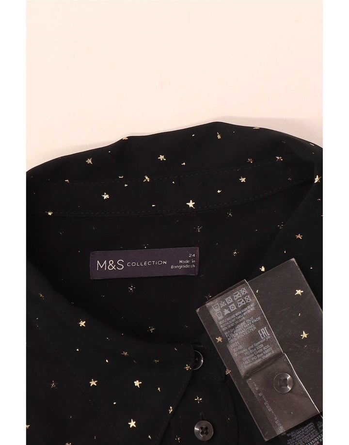 Marks & Spencer skjortebluse til kvinder UK 24 4XL sort plettet polyester