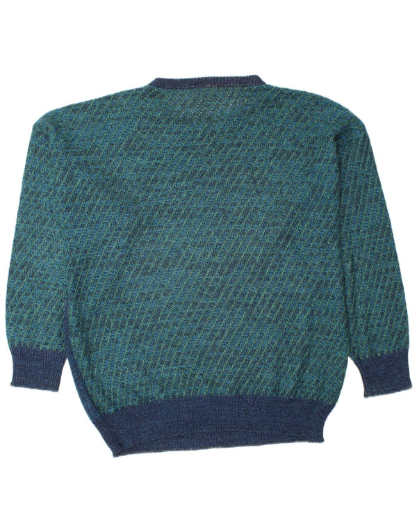 FIUME Herre rund hals sweater IT 52 Stor blå stribet akryl