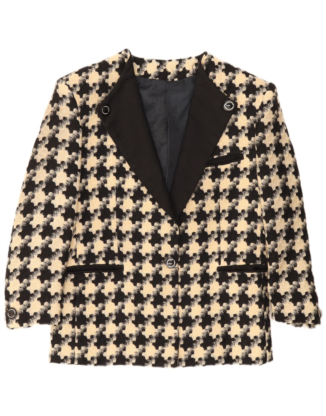 Vintage dame 1-knaps blazerjakke UK 16 Large Black Houndstooth