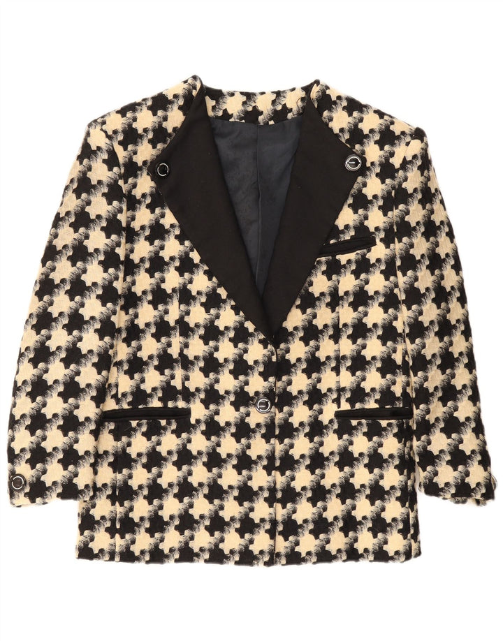 Vintage dame 1-knaps blazerjakke UK 16 Large Black Houndstooth