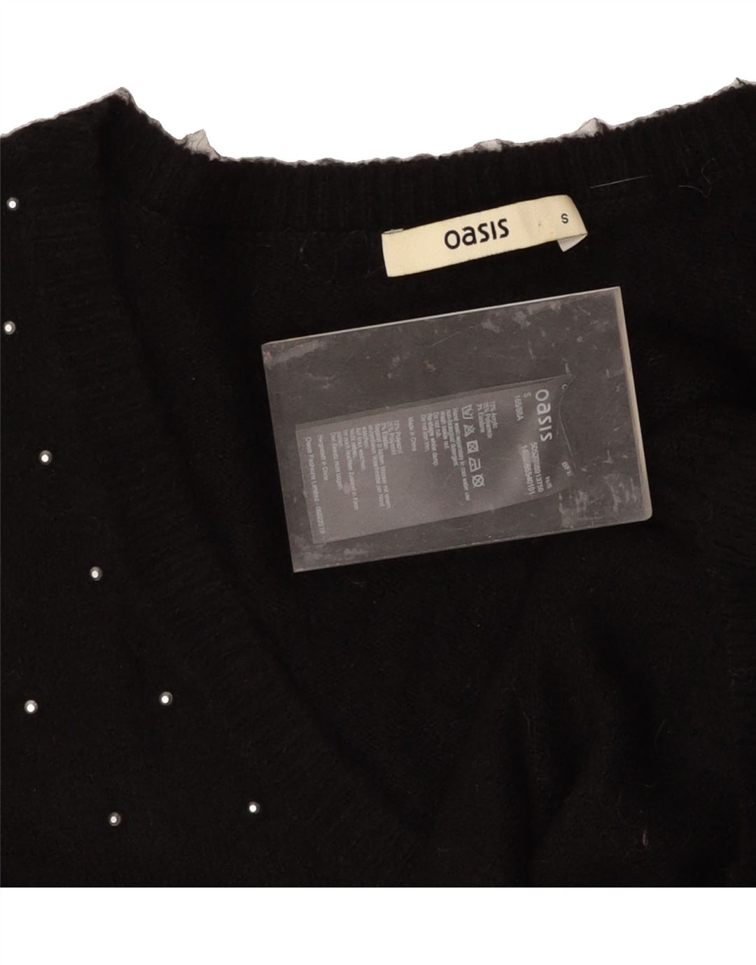OASIS Womens Oversized V-Neck Jumper Sweater UK 10 Small Black Spotted Vintage Oasis and Second-Hand Oasis from Messina Hembry 