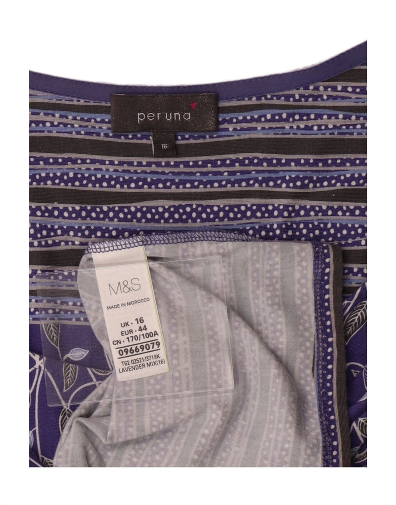 PER UNA Womens 3/4 Sleeve Shift Dress UK 16 Large Purple Floral Viscose Vintage Per Una and Second-Hand Per Una from Messina Hembry 