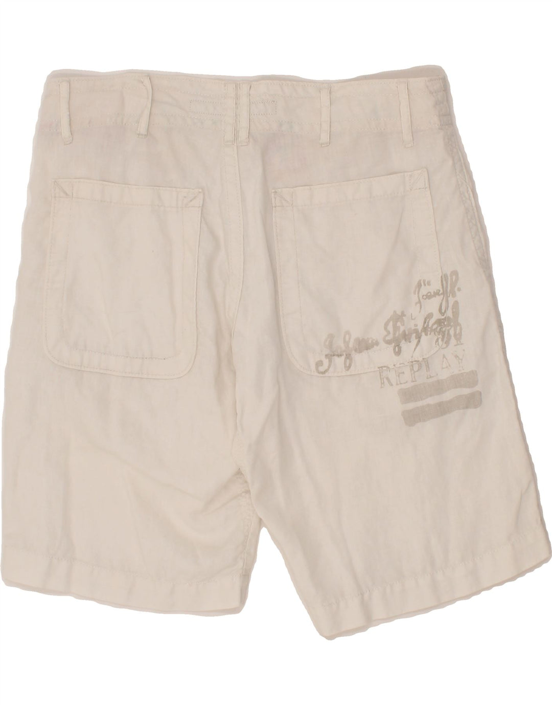REPLAY Womens Graphic Chino Shorts W29 Medium  White Linen Vintage Replay and Second-Hand Replay from Messina Hembry 