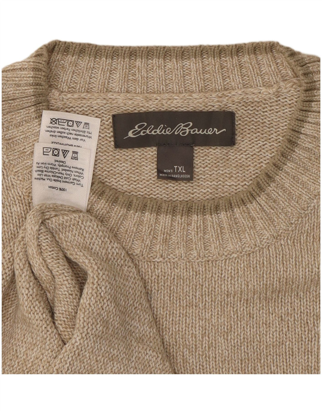 EDDIE BAUER Herre sweater med rund hals XL Beige bomuld