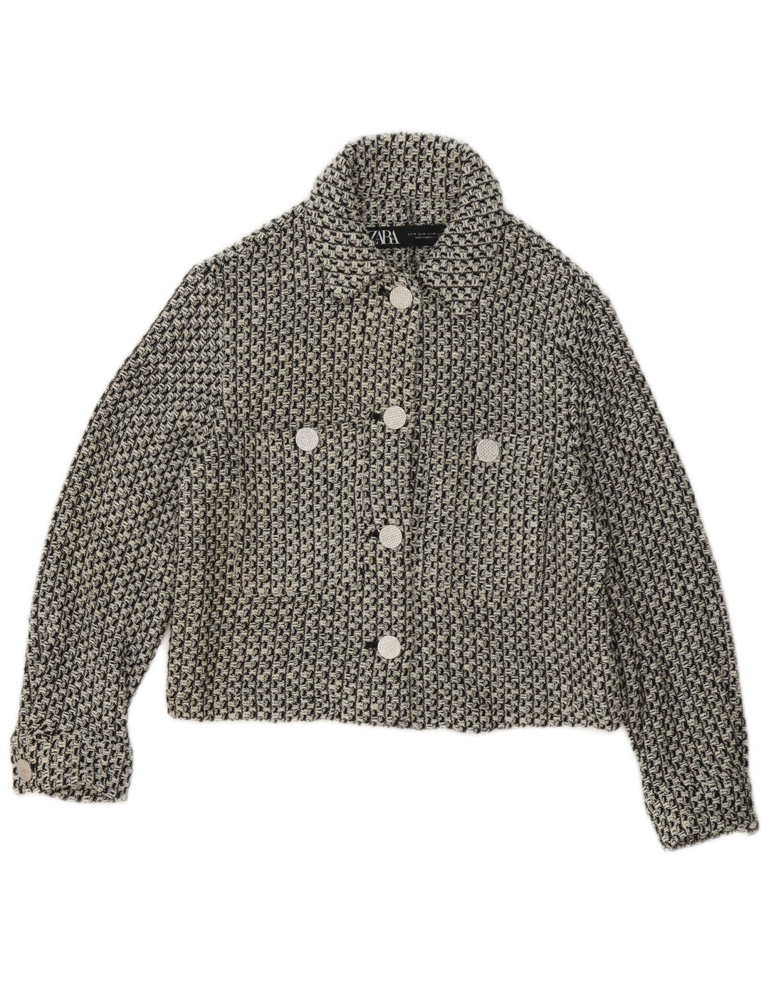 Zara Dame 4-knaps blazerjakke UK 6 XS sort ternet bomuld