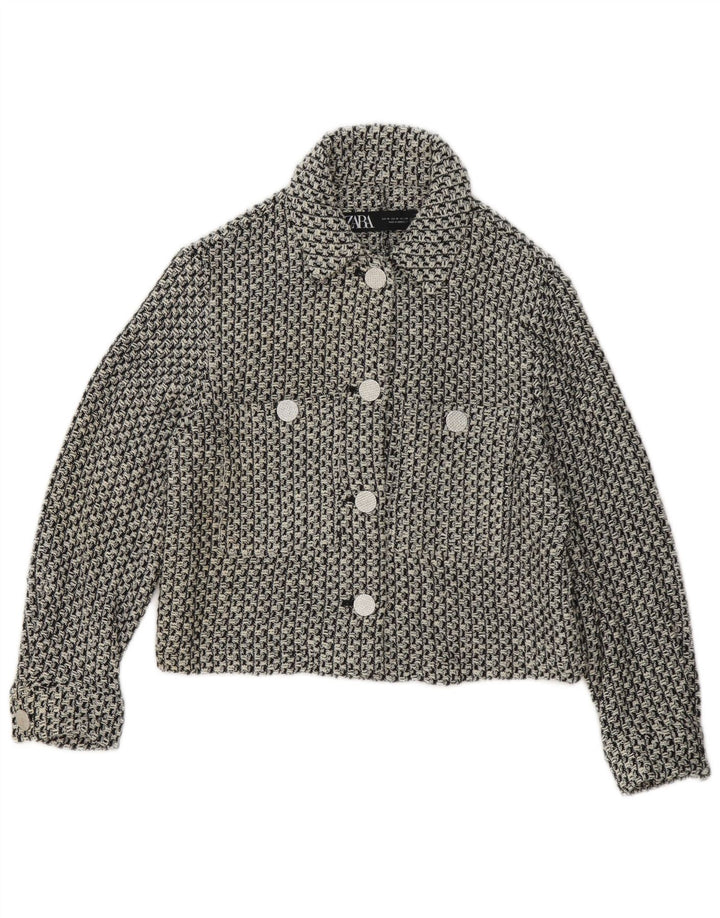 Zara Dame 4-knaps blazerjakke UK 6 XS sort ternet bomuld