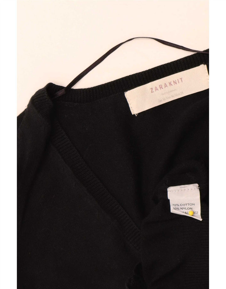 Zara Dame Cardigan Sweater UK 12 Medium Sort Bomuld