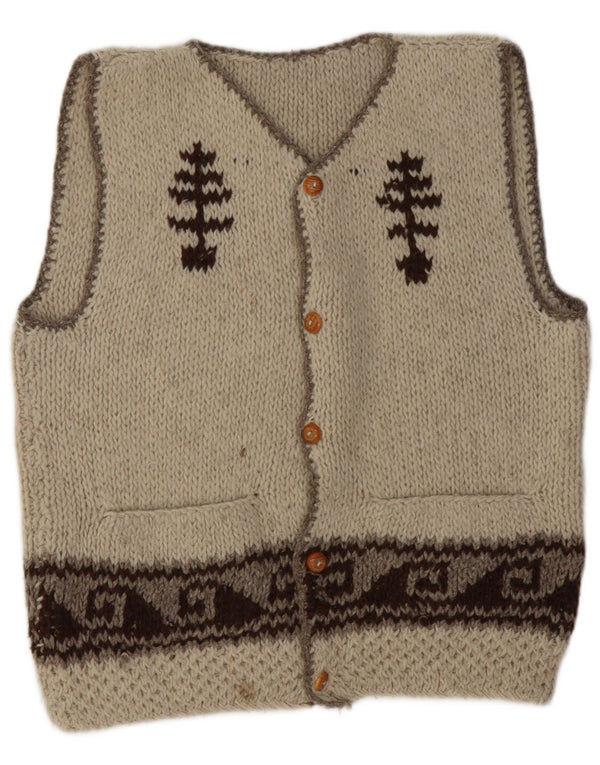 Vintage herre ærmeløs cardigan sweater Large Beige Fair Isle