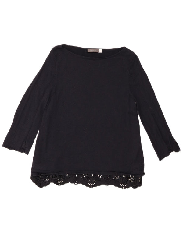 MINT FLØJEL Dame Boat Neck Jumper Sweater UK 14 Large Navy Blue