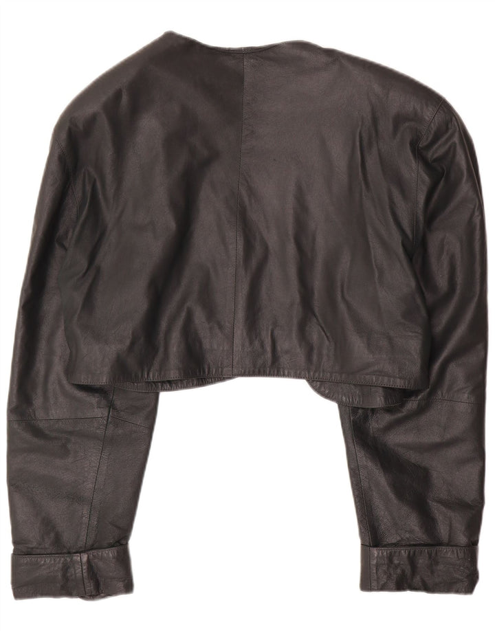 VINTAGE Læder Bolerojakke til kvinder UK 14 Medium Grøn
