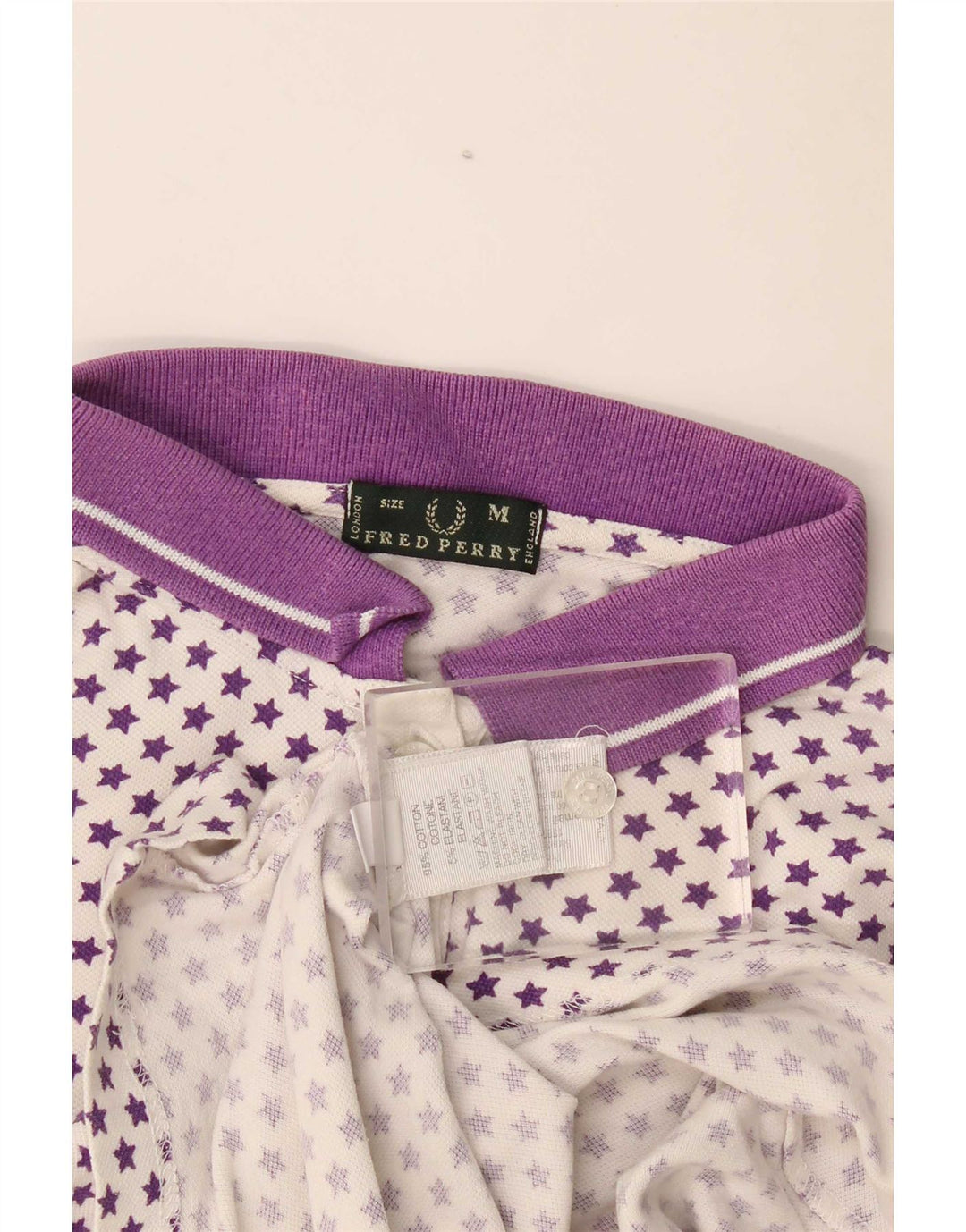 Fred Perry Dame Polo Shirt UK 12 Medium White Spotted Bomuld