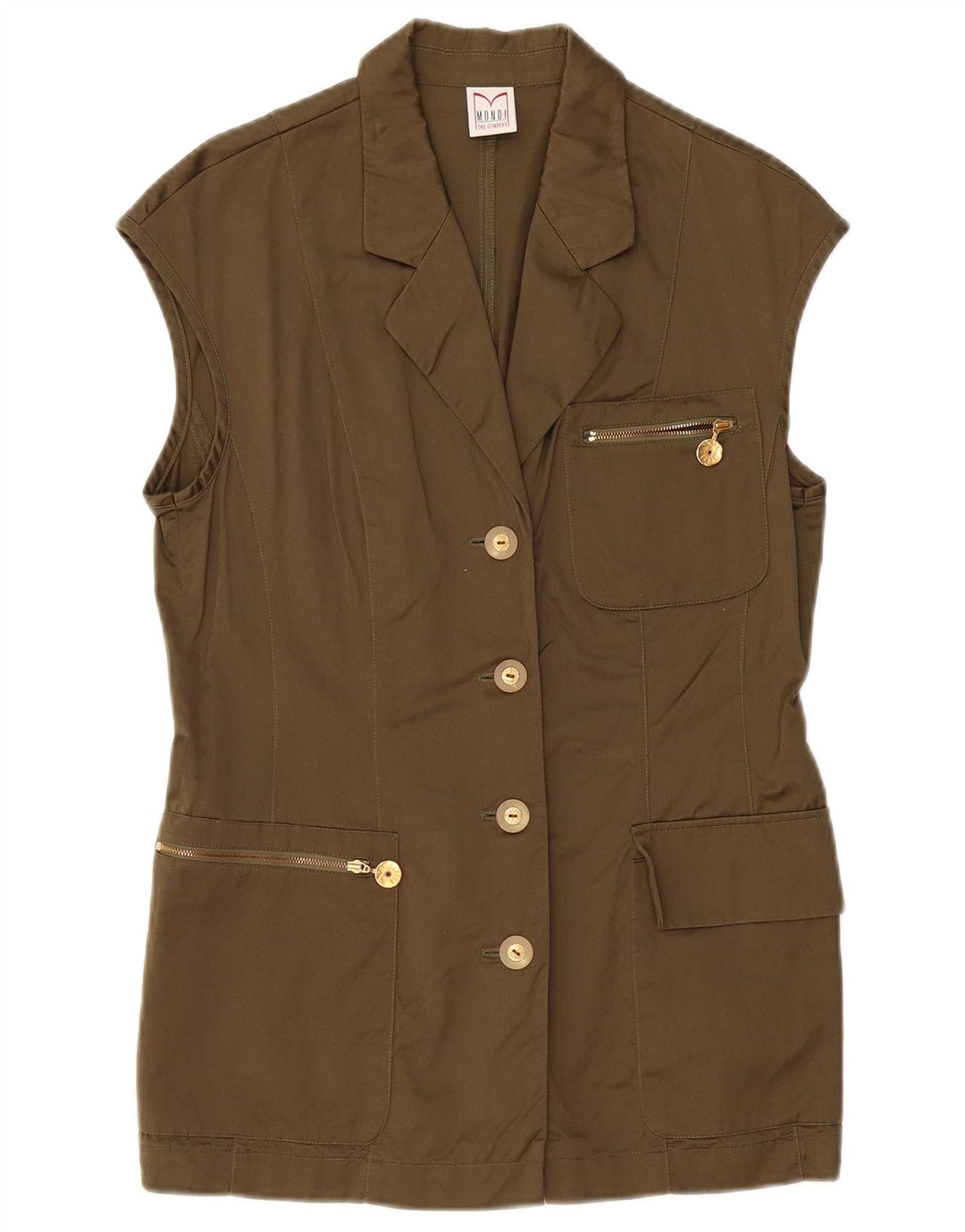 MONDI Dame ærmeløs 4-knaps blazerjakke EU 38 Medium Khaki Bomuld