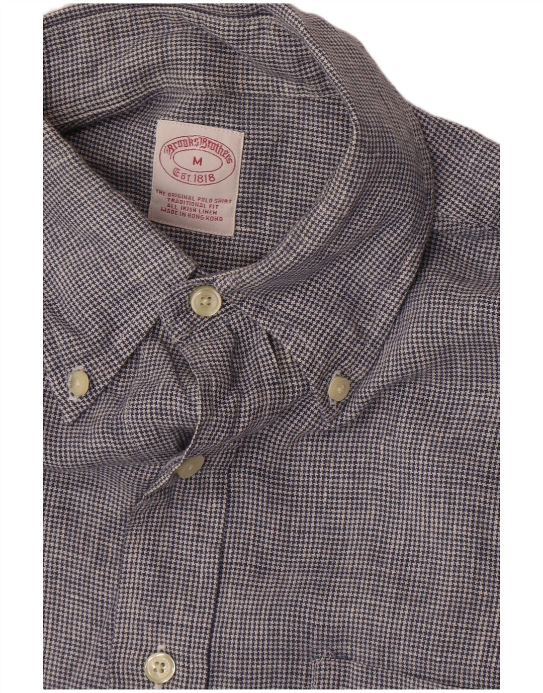 Brooks Brothers Kortærmet Herreskjorte Medium Blue Houndstooth