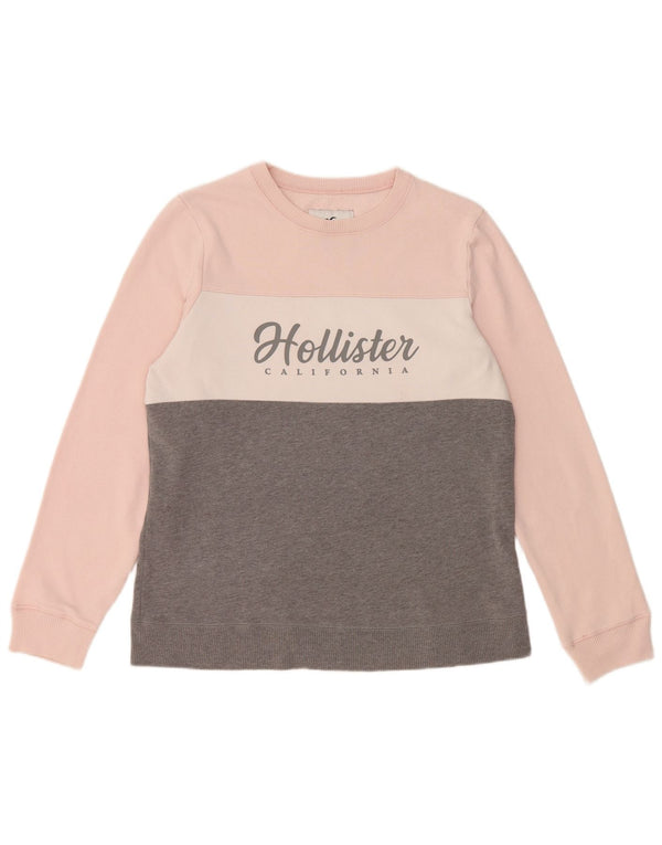 HOLLISTER Graphic Sweatshirt Jumper UK 16 Large Grey Colourblock