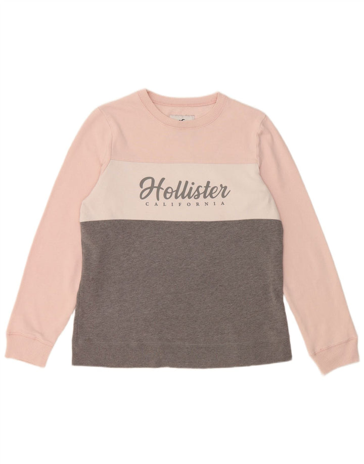 HOLLISTER Graphic Sweatshirt Jumper UK 16 Large Grey Colourblock