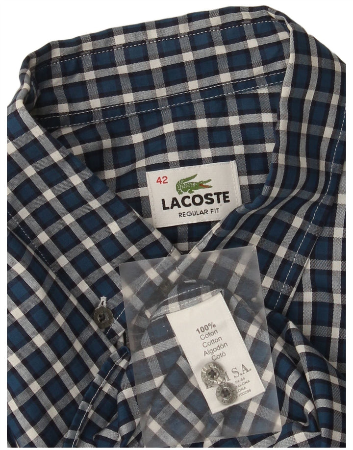 Lacoste Herre Regular Fit skjorte str. 42 Stor blå ternet bomuld