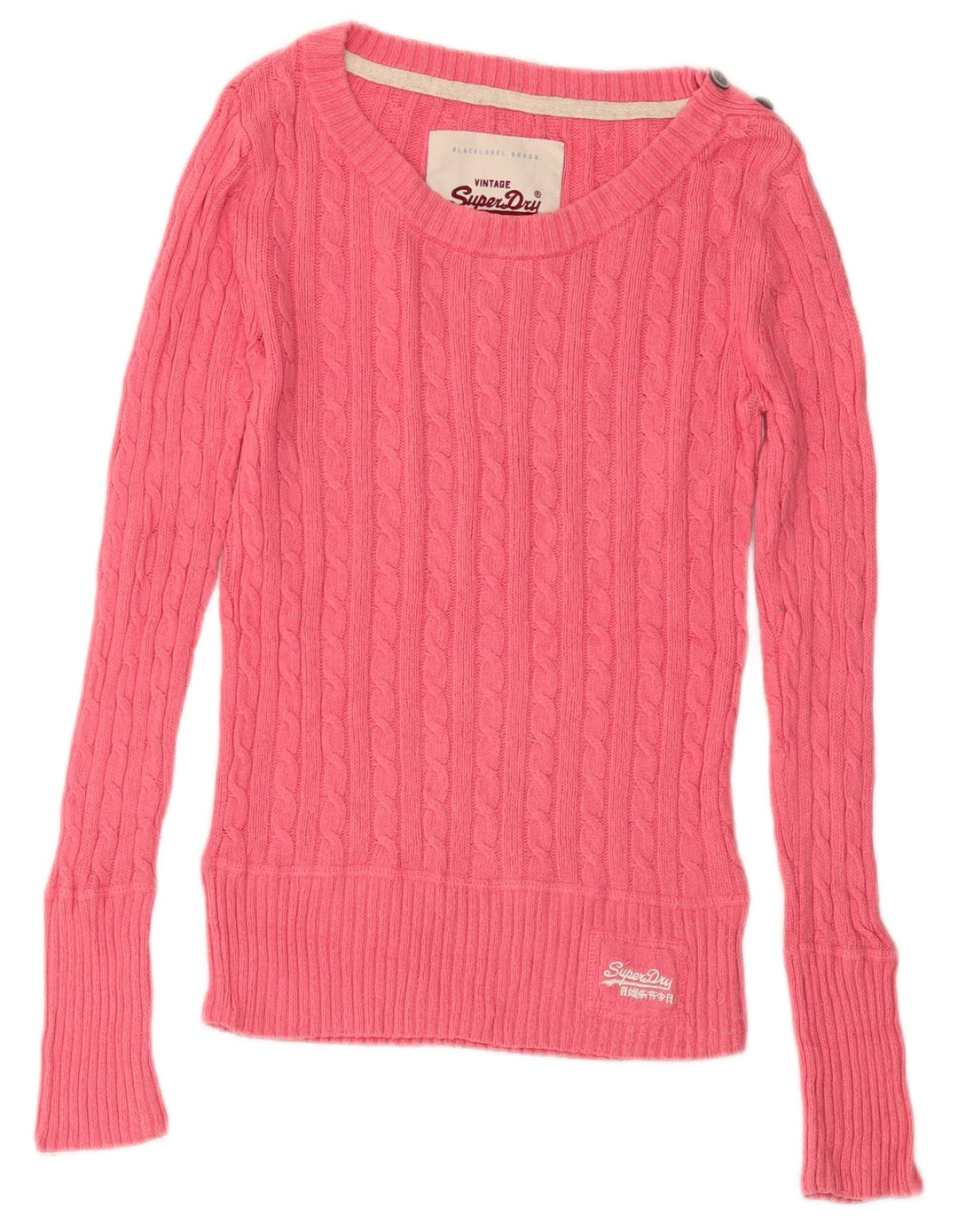 Superdry Dame Boat Neck Jumper Sweater UK 10 Small Pink Bomuld
