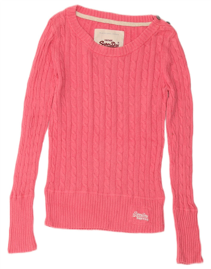 Superdry Dame Boat Neck Jumper Sweater UK 10 Small Pink Bomuld
