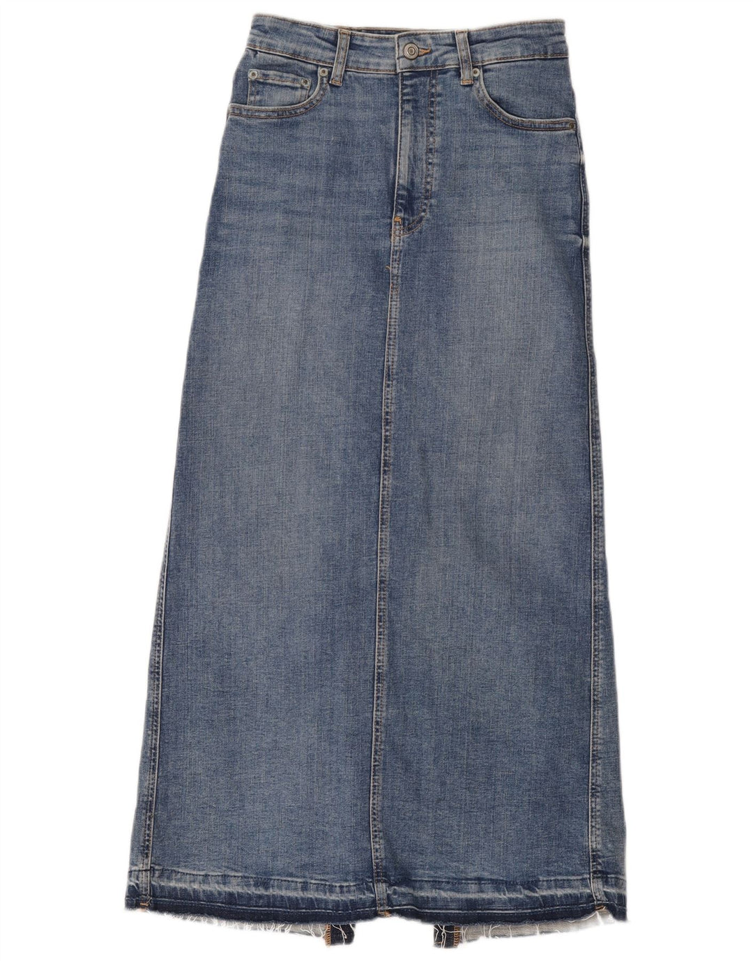 Zara Midi-denimnederdel til kvinder, lille W26 blå bomuld