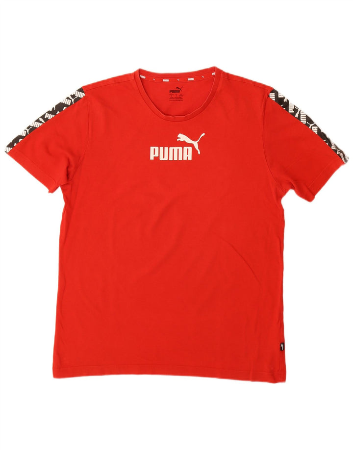 PUMA Herre grafisk T-shirt Top Medium Rød Colourblock Bomuld