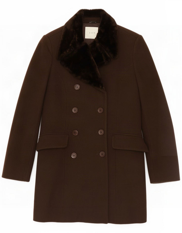 Jigsaw Womens Double Breasted Coat UK 10 Small Brown Wool