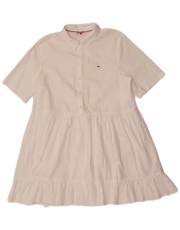 Tommy Hilfiger Dame A-Line Kjole UK 14 Stor Hvid Bomuld