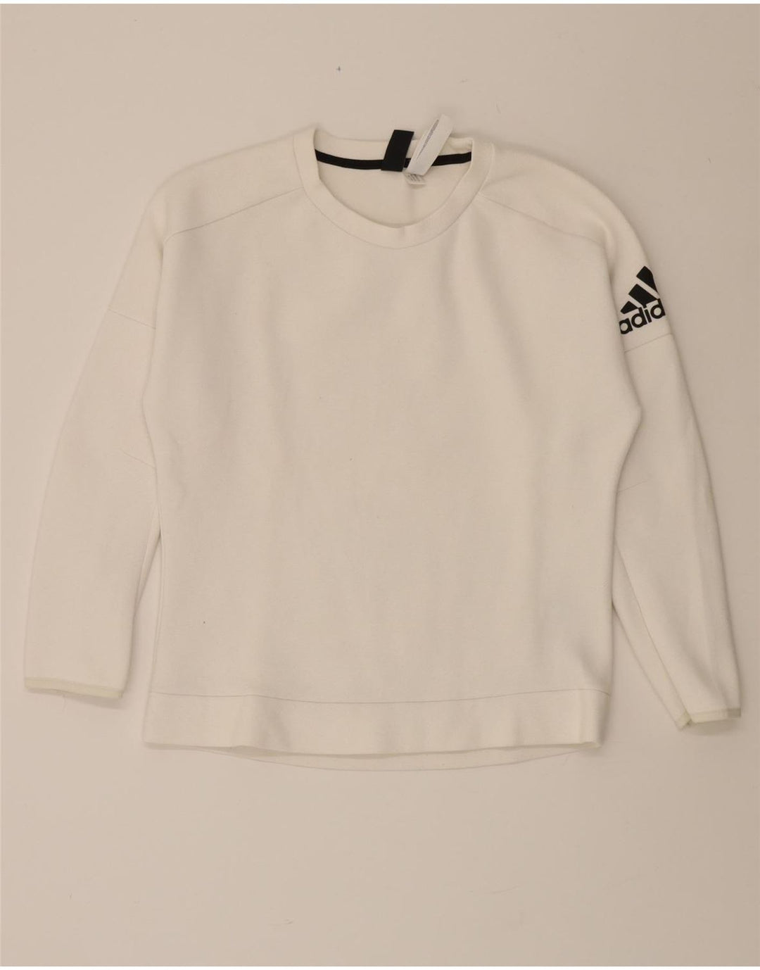 ADIDAS Womens Oversized 3/4 Sleeve Sweatshirt Jumper UK 8/10 Small White Vintage Adidas and Second-Hand Adidas from Messina Hembry 