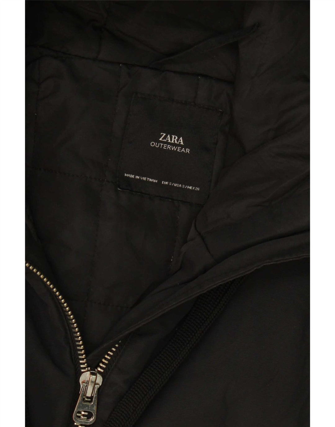 Zara Dame Hætte Oversized Polstret Jakke UK 10 Small Black