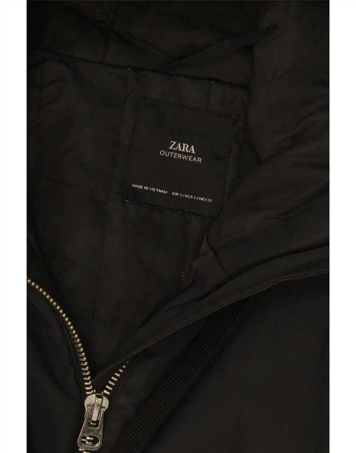 Zara Dame Hætte Oversized Polstret Jakke UK 10 Small Black