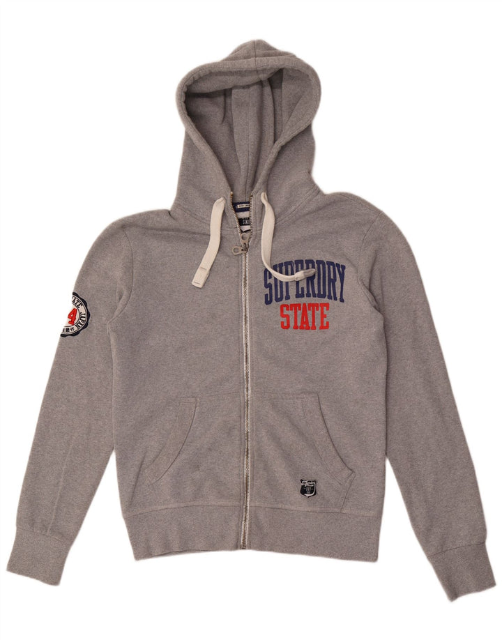 SUPERDRY Herre grafisk hættetrøje med lynlås Stor grå polyester