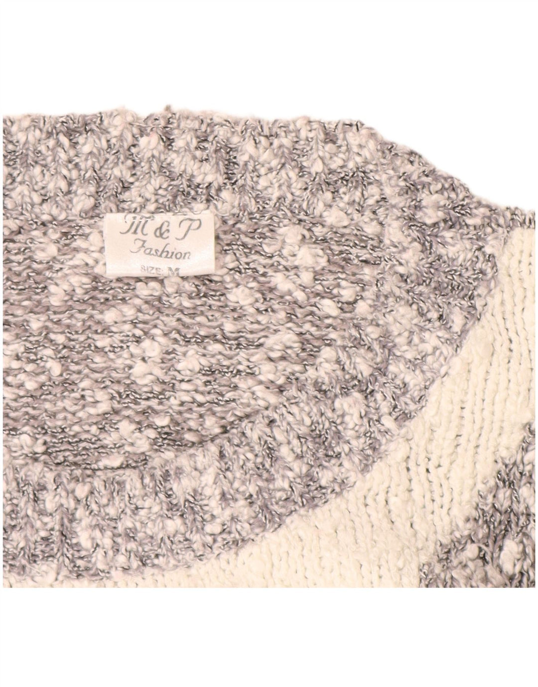 VINTAGE Dame sweater med rund hals, UK 14 Medium Grey Colourblock