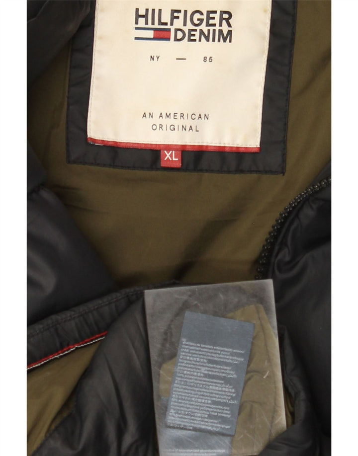 TOMMY HILFIGER Herre hættepolstret jakke UK 42 XL Sort polyester