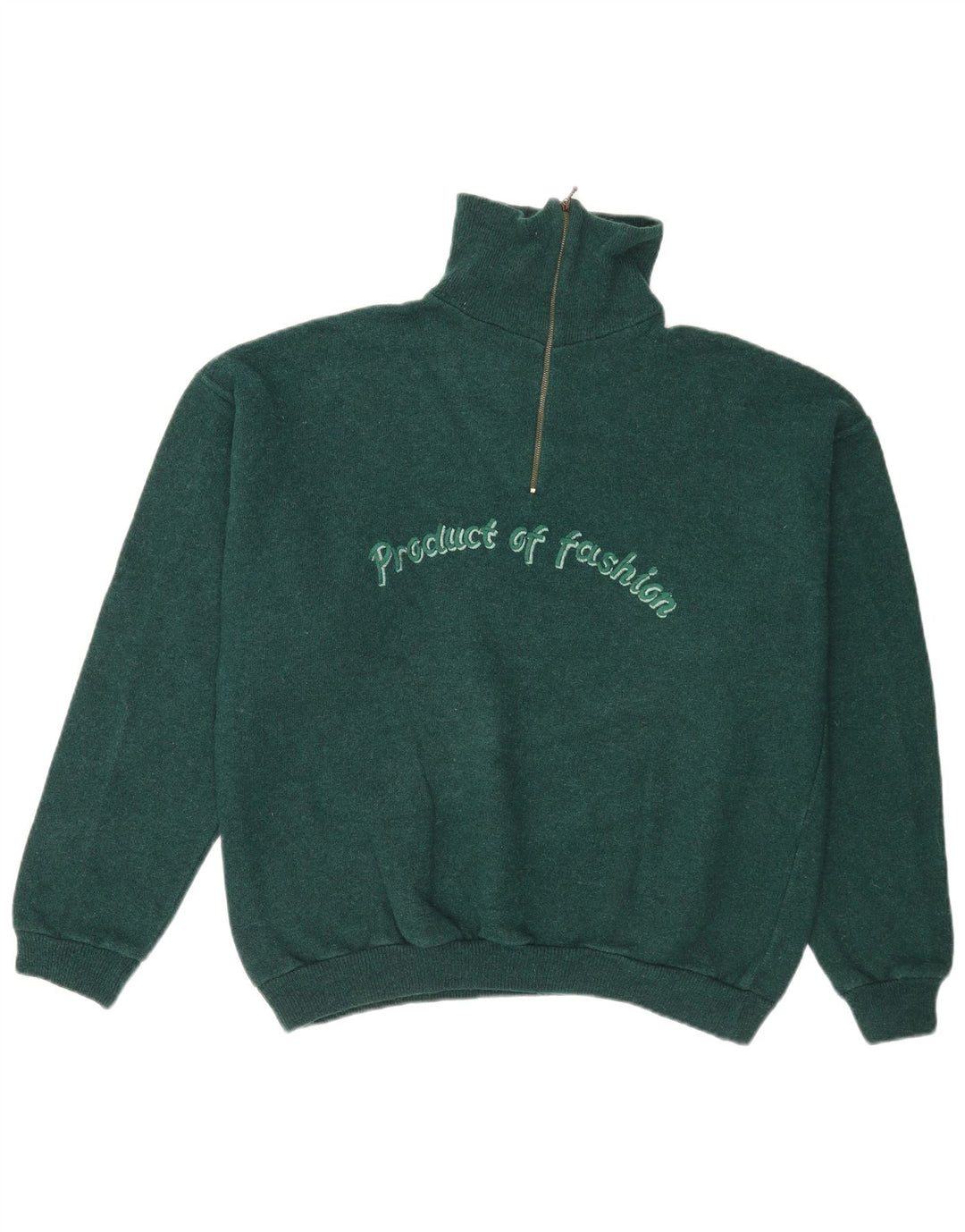 Vintage herre grafisk lynlås-hals sweater stor grøn