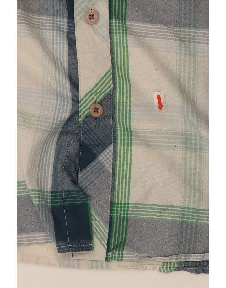 EDDIE BAUER Mens Classic Fit Short Sleeve Shirt Medium Blue Check Nylon Vintage Eddie Bauer and Second-Hand Eddie Bauer from Messina Hembry 