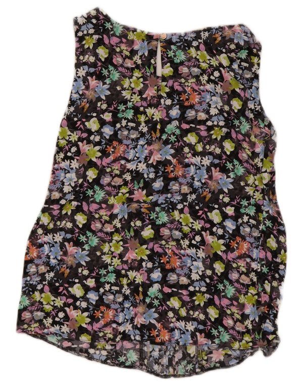 Oasis Dame ærmeløs bluse Top UK 8 Small Black Floral Viscose