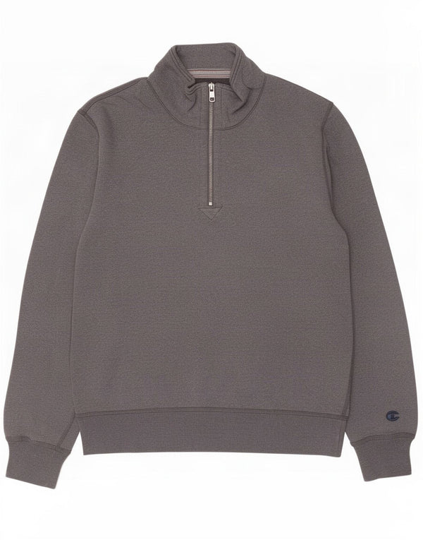 Champion Mens Zip Neck Sweatshirt Jumper Large Grey Cotton