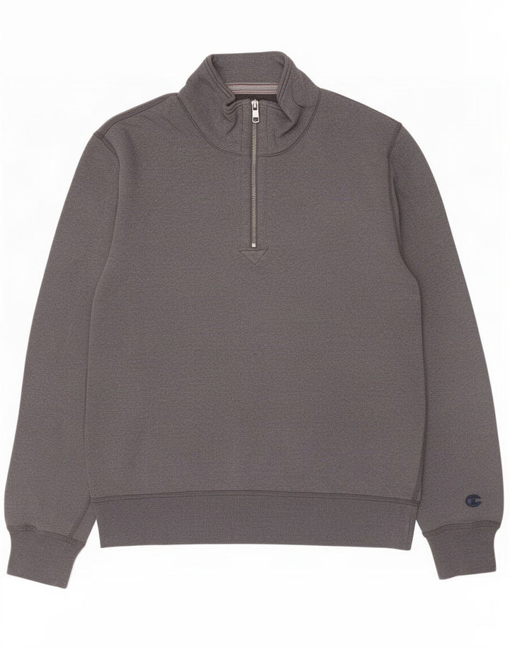 Champion Herre Zip Neck Sweatshirt Jumper Large Grå Bomuld