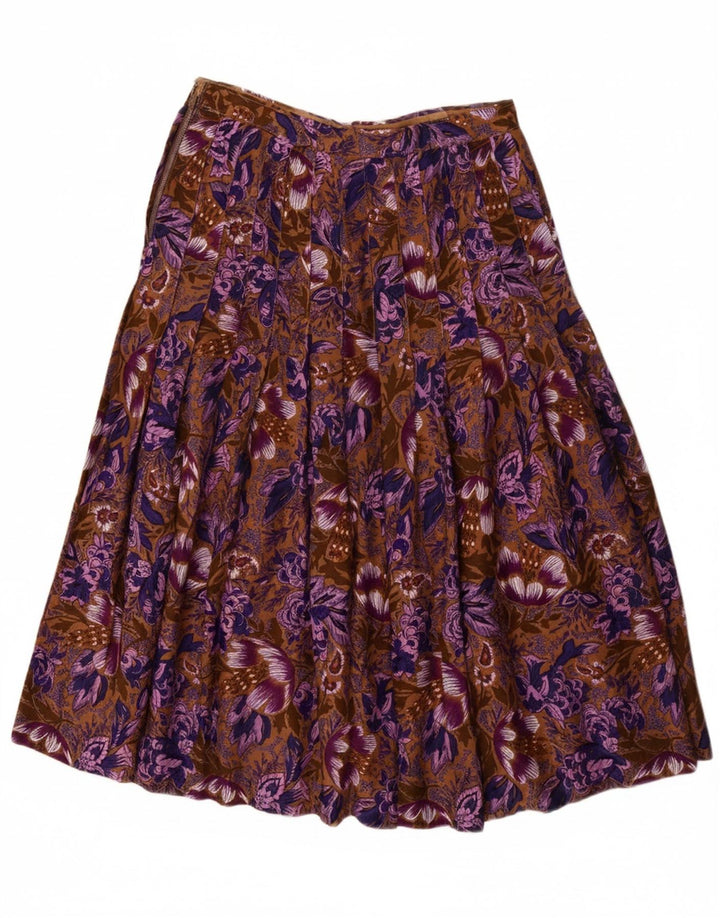 VINTAGE Womens Pleated Skirt W26 Small  Brown Floral Vintage Vintage and Second-Hand Vintage from Messina Hembry 