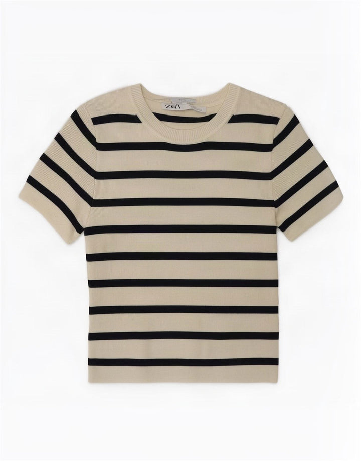 Zara Womens Crop Top UK 12 Mellem hvid stribet