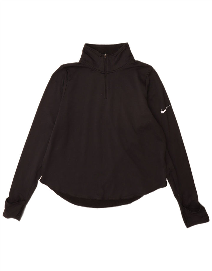 Nike Dame Dri Fit Pullover med lynlås-hals Træningsdragt Top UK 16 Stor Sort