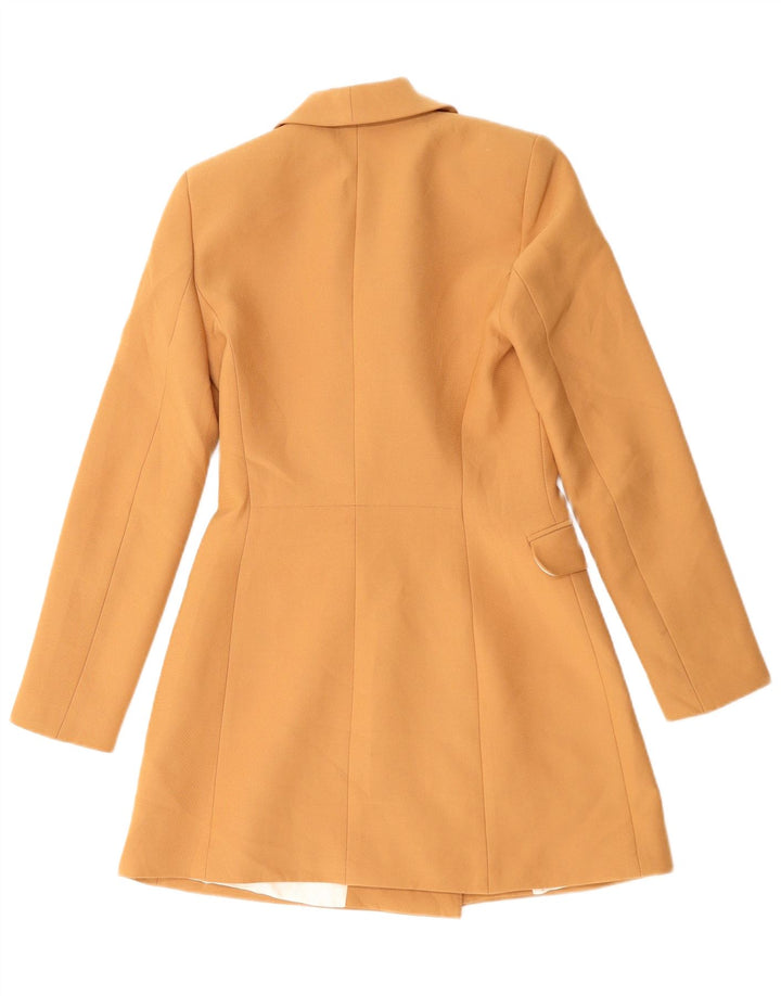 Zara Dame Longline Double Breasted Blazer Jacket UK 6 XS Orange Polyester