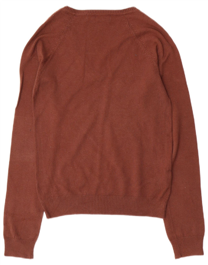 Zara Dame V-hals sweater UK 12 Medium Brun Bomuld
